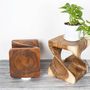 Handcarved Wood Twist Stool