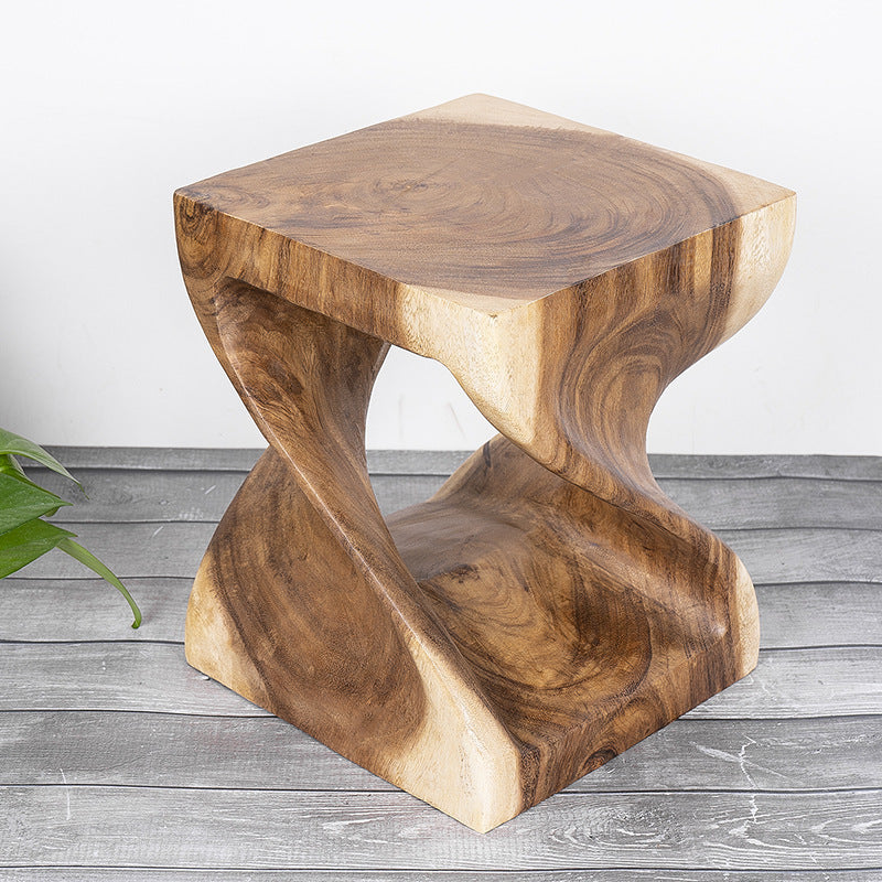 Handcarved Wood Twist Stool