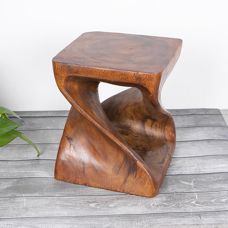 Handcarved Wood Twist Stool