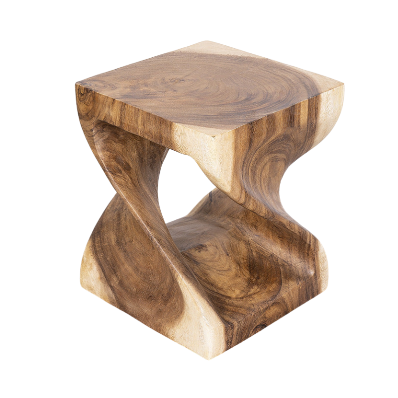 Handcarved Wood Twist Stool