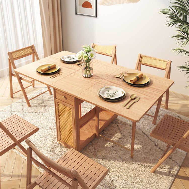 Multifunctional Folding Rattan Log Dining Table