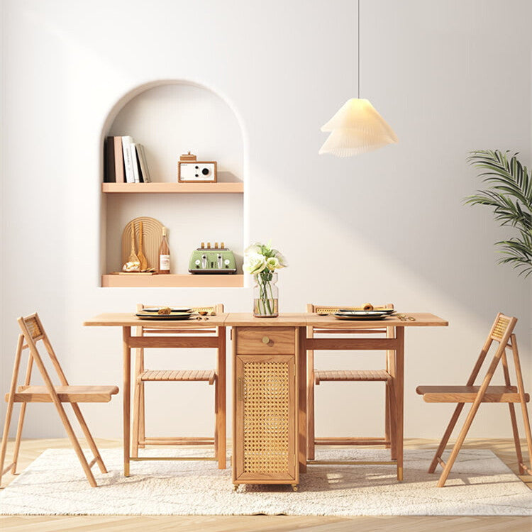 Multifunctional Folding Rattan Log Dining Table